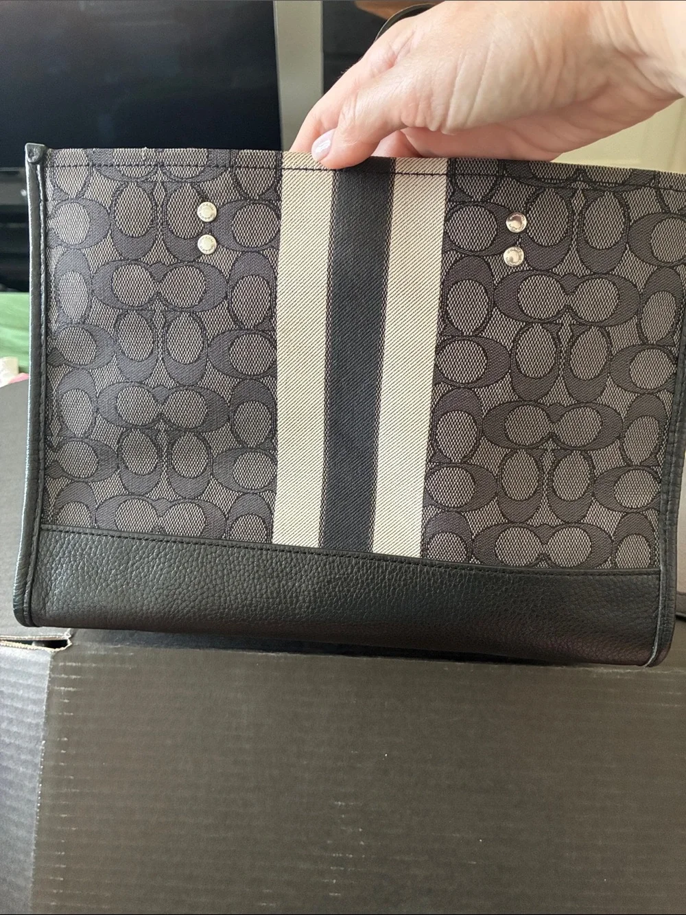 Coach Dempsey Carryall 4113 Signature Jacquard Black/Gray/White with Strap
